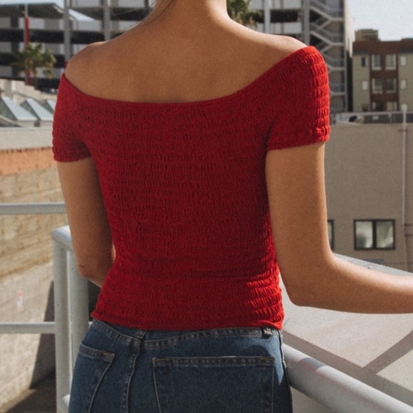 Brandy Melville Red Charlene Smocked Top - Picture 3 of 6